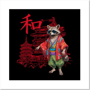 Raccoon Wearing Kimono Posters and Art